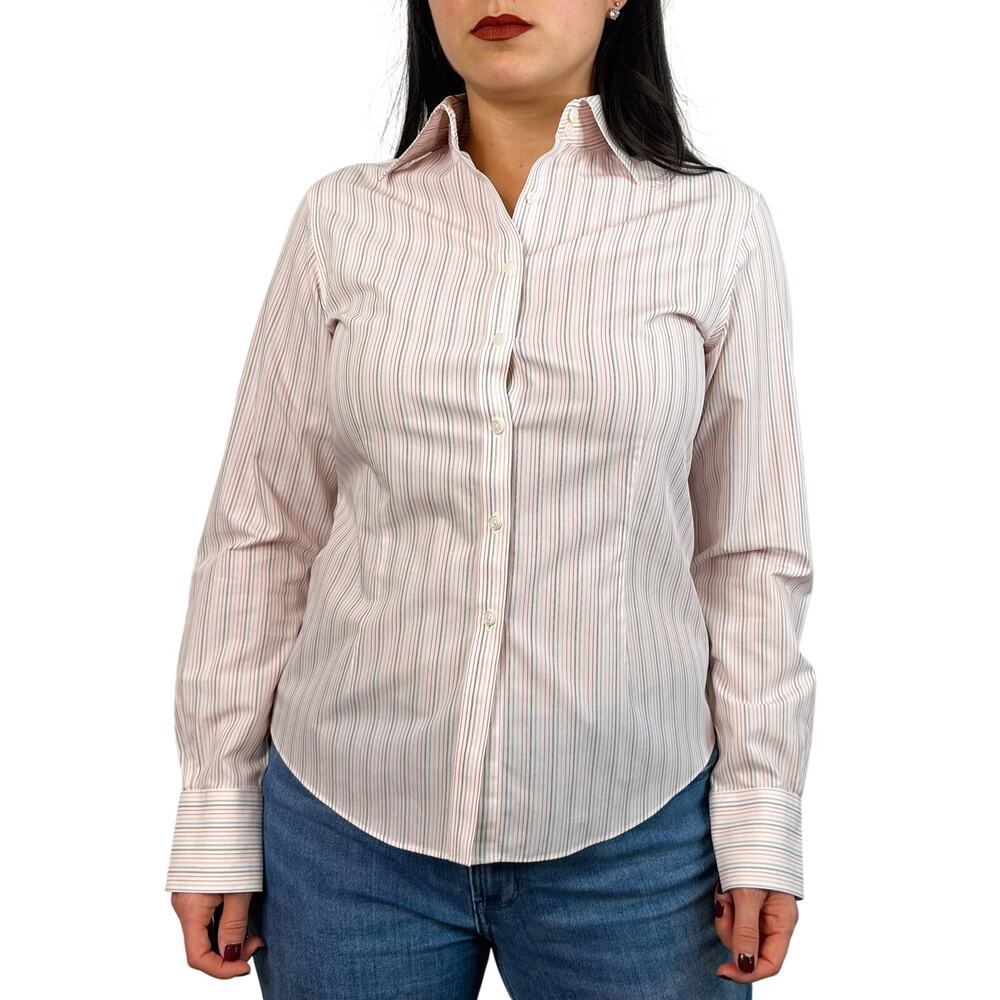 Brooks Brothers 346 Light Pink Striped Button Down Collared Blouse